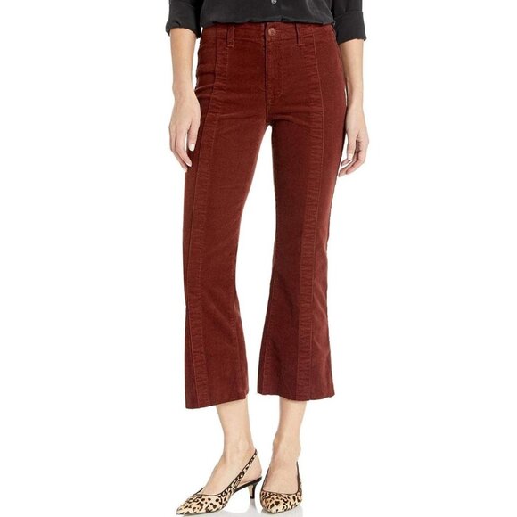 AG Jeans Paneled Quinne Crop High Rise Pleated Cropped Kick Flare Rich Crimson - Picture 2 of 8